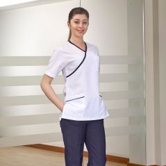 Top White Bottom Navy Blue Double Breasted Collar Suit (Lux Lycra Fabric)