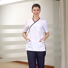 Top White Bottom Navy Blue Double Breasted Collar Suit (Lux Lycra Fabric)