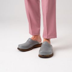 Gri Erkek Klasik Gold Deri Sabo Terlik (%100 HAKİKİ DERİ)