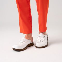 Beyaz Erkek Klasik Gold Deri Sabo Terlik (%100 HAKİKİ DERİ)