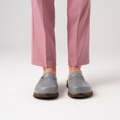 Gri Erkek Klasik Gold Deri Sabo Terlik (%100 HAKİKİ DERİ)