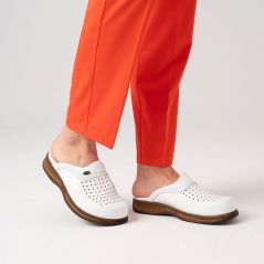 Beyaz Erkek Klasik Gold Deri Sabo Terlik (%100 HAKİKİ DERİ)