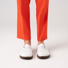 Beyaz Erkek Klasik Gold Deri Sabo Terlik (%100 HAKİKİ DERİ)