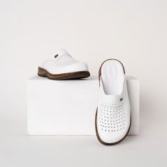 Beyaz Erkek Klasik Gold Deri Sabo Terlik (%100 HAKİKİ DERİ)