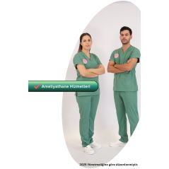 Ameliyathane Forması Scrubs Likralı Takım Sağlık Bakanlığı Uyumlu--Frosty Spruce