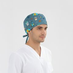 Astronot Dişler Desenli Bone (Cotton Likra Kumaş)