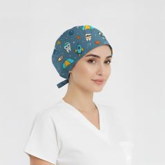 Astronot Dişler Desenli Bone (Cotton Likra Kumaş)
