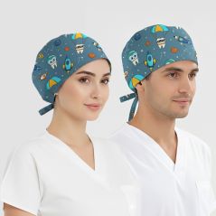 Astronot Dişler Desenli Bone (Cotton Likra Kumaş)