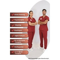 Lisans-Lisansüstü Sağlık Forması Scrubs Likralı Takım Sağlık Bakanlığı Uyumlu-Biking Red