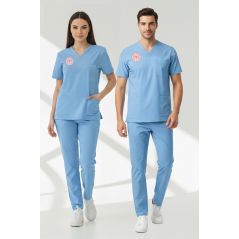 Doktor Ve Hekim Forması Alt Üst Scrubs Takım (Sağlık Bakanlığı 2025 Standartlarıyla Uyumlu)-Alaskan Blue
