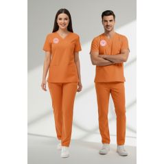 Klinik Destek Kadrosu Forması Alt Üst Scrubs Takım (Sağlık Bakanlığı 2025 Standartlarıyla Uyumlu)-Orange Ochre