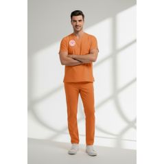 Klinik Destek Kadrosu Forması Alt Üst Scrubs Takım (Sağlık Bakanlığı 2025 Standartlarıyla Uyumlu)-Orange Ochre