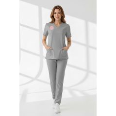 Teknik Hizmetler Personel Forması Alt Üst Scrubs Takım (Sağlık Bakanlığı 2025 Standartlarıyla Uyumlu)-Neutral Gray