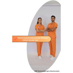 Klinik Destek Forması Scrubs Likralı Takım Sağlık Bakanlığı Uyumlu-Orange Ochre