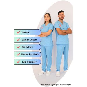 Doktor Ve Hekim Forması Scrubs Likralı Takım Sağlık Bakanlığı Uyumlu-Alaskan Blue