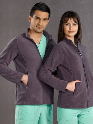 Charcoal Gray Doctor Nurse Medical Fleece Jacket Fleece Fabric