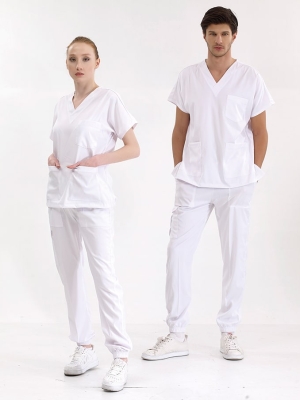 White Jogger Doctor Nurse Medical Scrubs Set Luxury Lycra Fabric