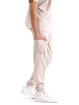 Krem Jogger Doktor Hemşire Medikal Scrubs Takım Lüks Likralı Kumaş