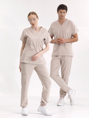 Creme Jogger Medizinischer Scrubs Set für Ärzte und Pflege Luxus Lycra-Stoff