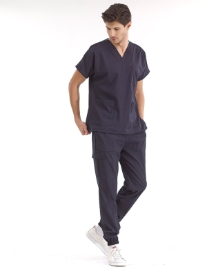Lacivert Jogger Doktor Hemşire Medikal Scrubs Takım Lüks Likralı Kumaş