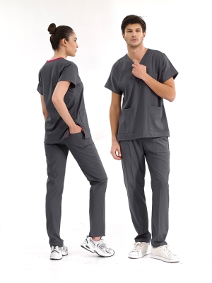 Anthrazit Dr. Greys Medizinischer Scrubs Set für Ärzte und Pflege Luxus Lycra-Stoff