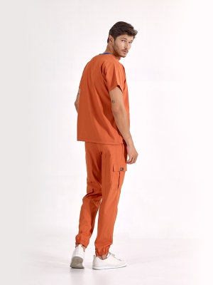 Kiremit Jogger Doktor Hemşire Medikal Scrubs Takım Lüks Likralı Kumaş