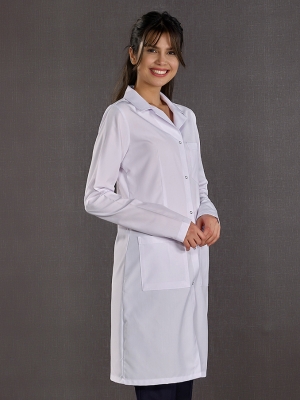Weiß Klassischer Kragen Damen Arztvisitenmantel Alpaca Stoff