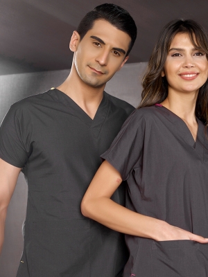 Charcoal Gray Dr. Greys Doctor Nurse Medical Scrubs Set Poly‑cotton blend fabric