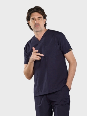 Navy Blue Classic Doctor Nurse Medical Scrubs Set Poly‑cotton blend fabric
