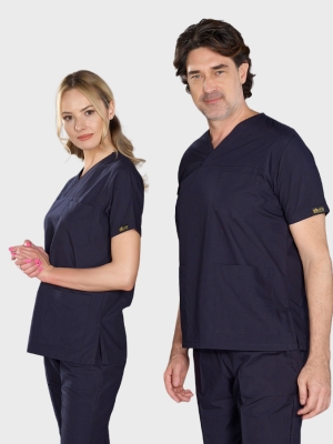 Navy Blue Classic Doctor Nurse Medical Scrubs Set Poly‑cotton blend fabric