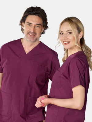 Mürdüm Klasik Doktor Hemşire Medikal Scrubs Takım Terikoton Kumaş
