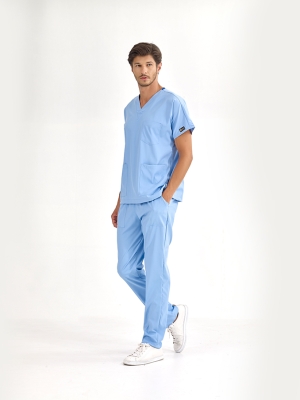 Light Blue Dr. Greys Doctor Nurse Medical Scrubs Set Luxury Lycra Fabric