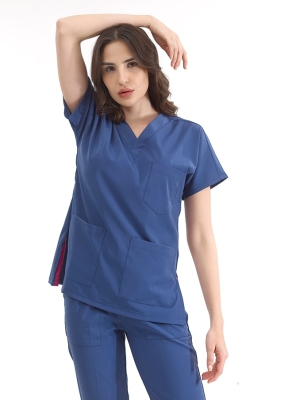 Petrol Mavisi Dr. Greys Doktor Hemşire Medikal Scrubs Takım Lüks Likralı Kumaş