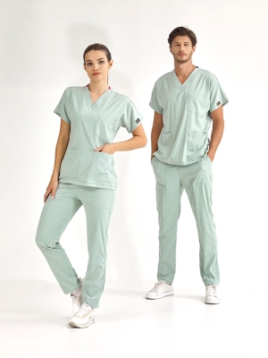 Mint Yeşili Dr. Greys Doktor Hemşire Medikal Scrubs Takım Lüks Likralı Kumaş