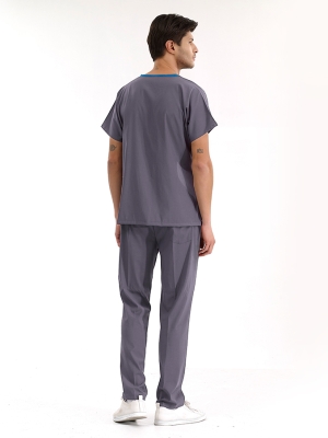 Kurşuni Gri Dr. Greys Doktor Hemşire Medikal Scrubs Takım Lüks Likralı Kumaş
