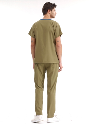 Haki Dr. Greys Doktor Hemşire Medikal Scrubs Takım Lüks Likralı Kumaş