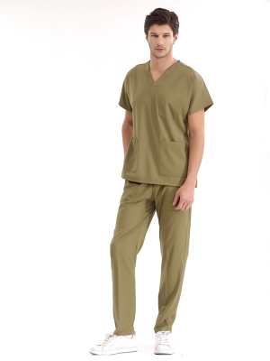 Haki Dr. Greys Doktor Hemşire Medikal Scrubs Takım Lüks Likralı Kumaş