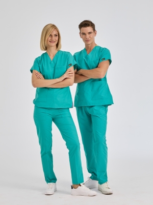 Benetton Yeşili Dr. Greys Doktor Hemşire Medikal Scrubs Takım Terikoton Kumaş