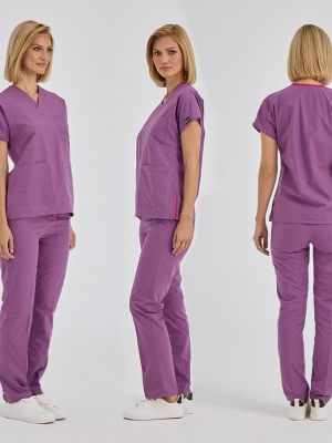 Mor Dr. Greys Doktor Hemşire Medikal Scrubs Takım Terikoton Kumaş