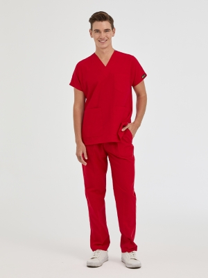 Kırmızı Dr. Greys Doktor Hemşire Medikal Scrubs Takım Terikoton Kumaş