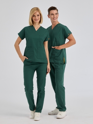 Avcı Yeşili Dr. Greys Doktor Hemşire Medikal Scrubs Takım Terikoton Kumaş