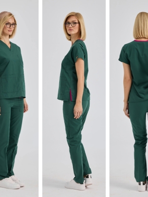 Avcı Yeşili Dr. Greys Doktor Hemşire Medikal Scrubs Takım Terikoton Kumaş