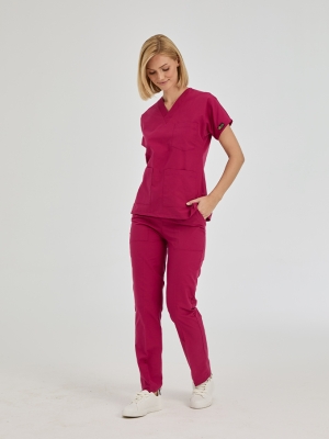 Vişne Dr. Greys Doktor Hemşire Medikal Scrubs Takım Terikoton Kumaş