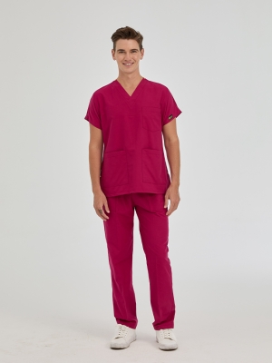 Cherry Red Dr. Greys Doctor Nurse Medical Scrubs Set Poly‑cotton blend fabric