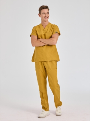 Hardal Dr. Greys Doktor Hemşire Medikal Scrubs Takım Terikoton Kumaş