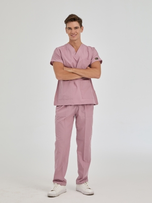 Dusty Rose Dr. Greys Doctor Nurse Medical Scrubs Set Poly‑cotton blend fabric
