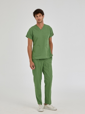 Fıstık Yeşili Dr. Greys Doktor Hemşire Medikal Scrubs Takım Terikoton Kumaş