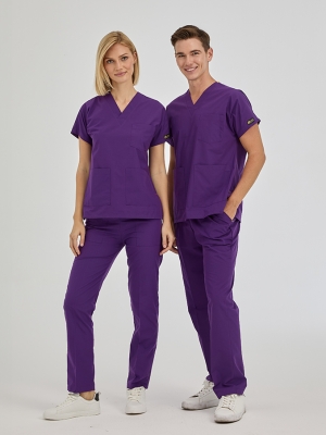 Özel Mor Dr. Greys Doktor Hemşire Medikal Scrubs Takım Terikoton Kumaş