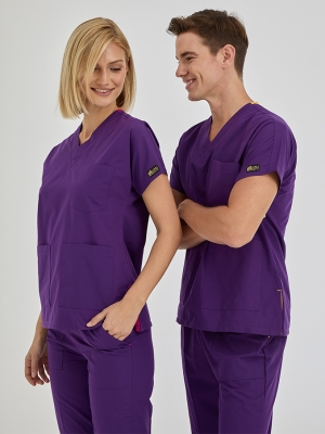 Özel Mor Dr. Greys Doktor Hemşire Medikal Scrubs Takım Terikoton Kumaş