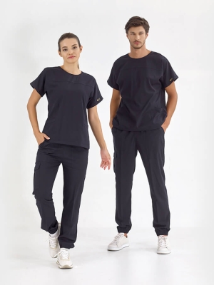 Lacivert Basic Doktor Hemşire Medikal Scrubs Takım Lüks Likralı Kumaş